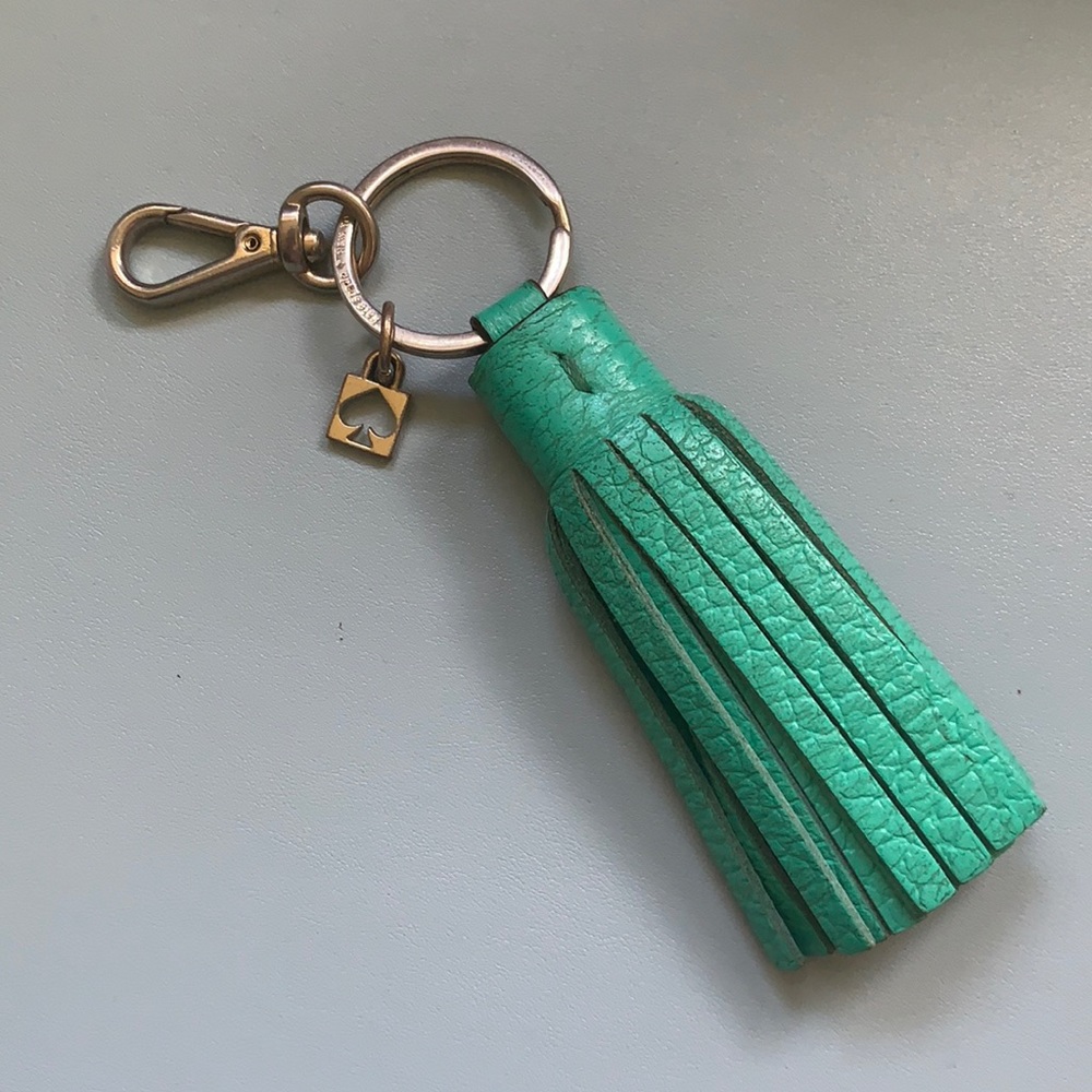 Turquoise Kate Spade leather tassel keychain